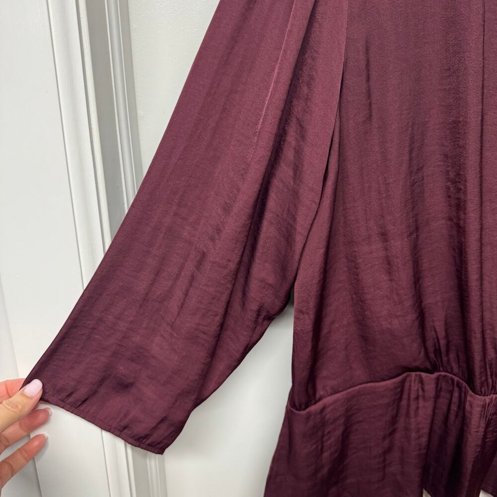 1.State Wine Red Womens Drop Waist Surplice Faux Wrap Blouse Top Size XXL 2XL - Picture 4 of 9